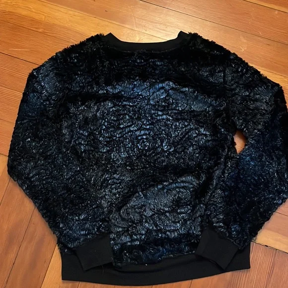 Fuzzy sweatshirt women’s Small shiny festive navy/black - Picture 3 of 6